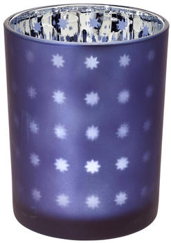 Edzard Teelicht Teelichtglas Teelichthalter Domo blau/silber Sternchen 12,5 cm