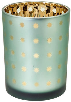 Edzard Teelicht Teelichtglas Teelichthalter Duco grün / gold Sternchen 12,5 cm