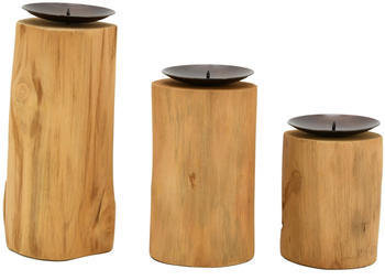 Aubry Gaspard Candle Holders in Teak and Metal