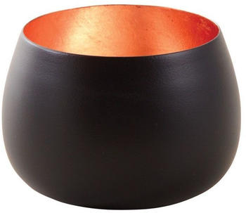 Aubry Gaspard Candle Holder Round Metal Black and Gold