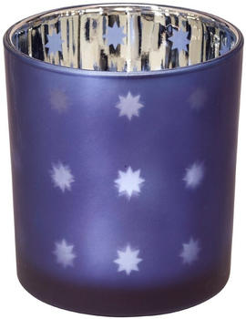 Edzard Teelicht Teelichtglas Teelichthalter Domo blau/silber Sternchen 8 cm