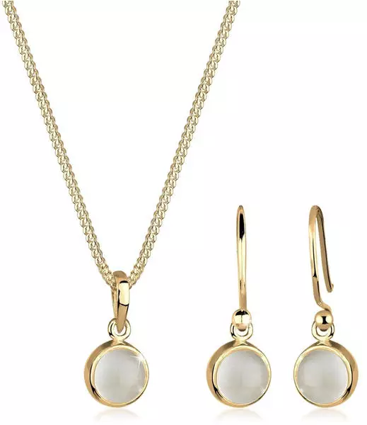 Elli Schmuckset Mondstein Weiß gold