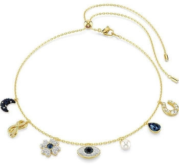 Swarovski Symbolica Halsband Kristallperle Mond Unendlichkeitssymbol Glücksklee Augensymbol und Hufeisen Blau Goldlegierungsschicht (5692164)