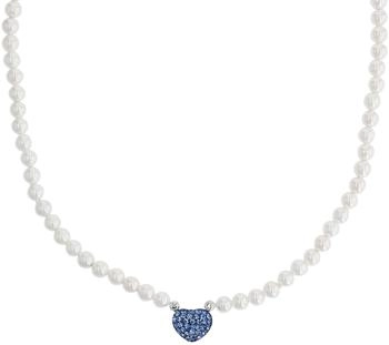 Amor Kette mit Herz-Anhänger Trachtenschmuck Volksfest Blau/Weiß mit Kristallglas und Muschelkernperle (2039225)