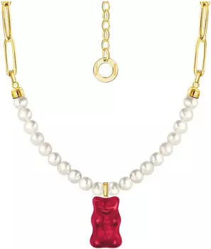 Thomas Sabo Gliederkette mit Goldbären-Anhänger und Perlen vergoldet (KE2207-430) rot