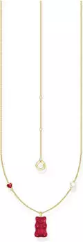 Thomas Sabo Kette mit rotem Goldbären-Anhänger, Herz und Perle vergoldet (KE2206-430-10)