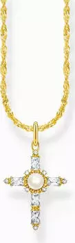 Thomas Sabo Kette mit weißem Kreuzanhänger Cross Romance vergoldet (KE2296-445-14)