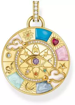 Thomas Sabo Kettenanhänger Glücksrad mit kosmischen Symbolen vergoldet (PE962-471-7)