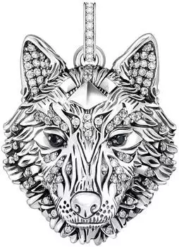 Thomas Sabo Anhänger Wolf Gesicht mit Steinen Silber geschwärzt (PE965-691-21)
