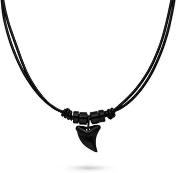 s.Oliver Halskette Haifischzahn Anh&auml;nger, Leder, schwarz (SOJ-0032-N-50)