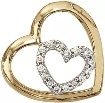 Schmuck Krone Kettenanhänger zwei Herzen, 16 Brillanten, 585 Gelbgold (15656)