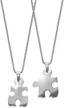 Trendor Puzzle Partner-Anh&auml;nger mit 2 Halsketten, Silber 925 (63775)