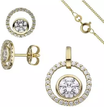 Schmuck Krone Schmuck-Set 333 Gelbgold mit Zirkonia, Ohrstecker, Anhänger & Kette 42cm (24768)