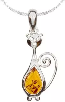 OSTSEE-SCHMUCK Katze Kette mit Anh&auml;nger, Silber 925, Bernstein, Damen (85412611)