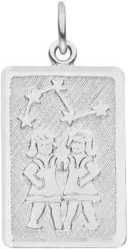 Schmuck Krone Anhänger Sternzeichen Zwilling, 925 Silber mattiert, rechteckig 20,8x12,1mm (25231)
