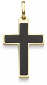 Schmuck Krone Kreuzanhänger mit schwarzem Onyx 30x16mm, 585 Gelbgold (39170)