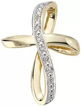 Schmuck Krone Kreuzanhänger 7 Brillanten, 585 Gelbgold (15665)