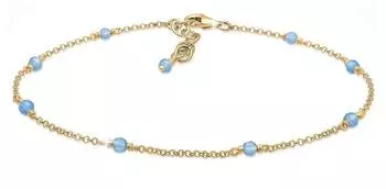 Elli Fu&szlig;kette Achat Beads blau, 925 Silber vergoldet (0702880618_22)