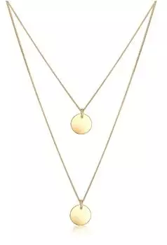 Elli Layer Kette mit Kreis Pl&auml;ttchen, 925 Silber, goldfarben, Damen (676125-0)
