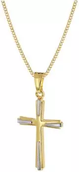 Trendor Kreuz-Anh&auml;nger 333 Gold zweifarbig mit goldplattierter Kette 50cm (68428-50)
