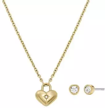 Fossil Charming Schmuck-Set Herz Kette & Ohrstecker, gelbgold (JF04881SET)