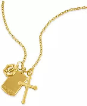 Police Triplelock Dog Tag Kreuz Halskette Edelstahl gold Herren (PEAGN0085401)