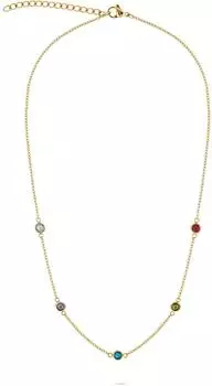 Tamaris Halskette mit bunten Zirkonia-Steinen, Edelstahl, gold, Damen (TJ-0798-N-45)