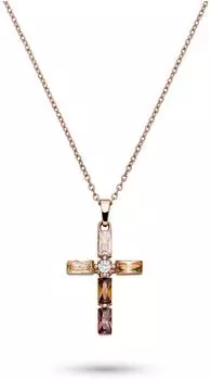 s.Oliver The Stone Cross Halskette Edelstahl, roségoldfarben, Damen (SOJ-0332-N-50)