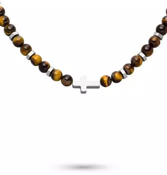 s.Oliver Beads Halskette mit Kreuzanhänger, Edelstahl, braun, Herren (89117453-0)