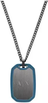 Armani Exchange Halskette mit Anh&auml;nger Edelstahl/Silikon, gunfarben-blau (AXG0171060)