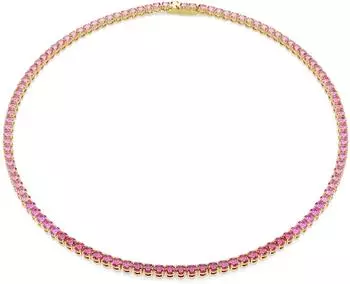 Swarovski Matrix Tennis Halskette, Rundschliff, rosa, 18K vergoldet (5751762)