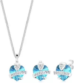 Elli Kristallkette + Ohrstecker Set Herz blau (0901641713)