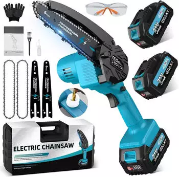 Rinoxar Akku-Kettens&auml;ge 6 Zoll 15 cm inkl. 2 21V 4.0Ah Akkus schwarz/blau