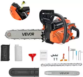 VEVOR 40cc 355 mm 1,8 PS starke S&auml;ge mit rutschfestem Griff zwei Kraftstofftanks Not-Aus-Funktion max. 12000U/min zum Holzf&auml;llen Baumbeschneiden & Roden