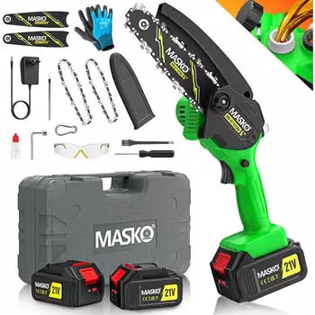 Masko Mini- mit Akku 8000mAh Handkettens&auml;ge Elektro mit 2 Akku 4000mAh f&uuml;r Gartenscheren/Astscheren/Holzschneiden 800W automatisches &Ouml;lsystem