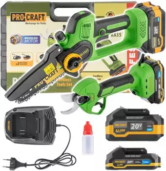 PROCRAFT PA168SET Akku-Gartenger&auml;te-Set 20V Mini-Kettens&auml;ge + Astschere (PA168SET)