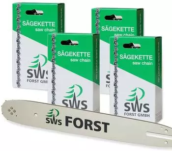 SWS Forst Schwert mit 4 Vollmeißel-Sägeketten 45cm, .325", 1,5mm, 72TG (4KVM188SWSGK095)