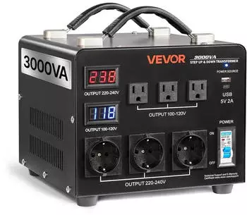 VEVOR Spannungswandler-Transformator 3000VA 110V/220V mit LCD-Display (3000VA)