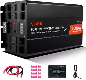 VEVOR Reiner Sinus-Wechselrichter 4000W 12V DC auf 230V AC mit LCD-Display (TP-4000W)