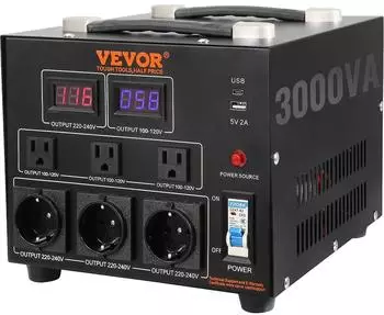 VEVOR Spannungswandler Step Up/Down 220V⇄110V 3000VA mit USB 5V