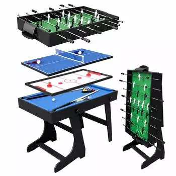 Relaxdays Klappbarer Spieltisch 4-in-1 (Tischfußball, Air Hockey, Tischtennis, Billard)