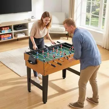 HomCom 4-in-1 Spieltisch Tischtennis, Kicker, Billard, Tischhockey Stahl/Naturholz (A70-061V01MX)