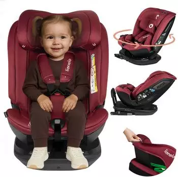 Lionelo Bastiaan RWF i-Size Kindersitz 0-36kg, 360&deg; drehbar, ISOFIX (LO-BASTIAAN RWF I-SIZE RED BURGUNDY)