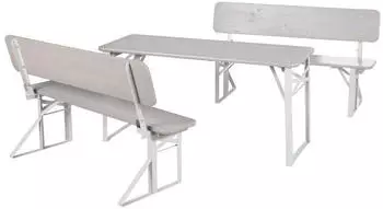Roba Outdoor Kindersitzgruppe mit Lehne 3 teilig Holz natur (457009GA)