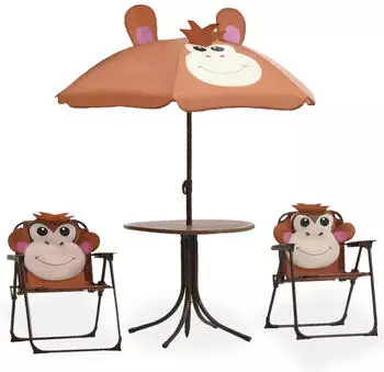 vidaXL Kinder Garten-Bistro-Set 3-tlg. mit Sonnenschirm, Braun (48099)
