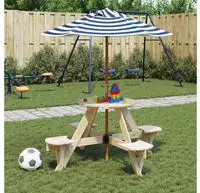 vidaXL Picknicktisch f&uuml;r 4 Kinder mit Sonnenschirm Rund Tannenholz