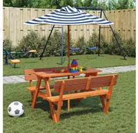 vidaXL Picknicktisch f&uuml;r 4 Kinder mit Sonnenschirm Massivholz Tanne