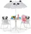 Relaxdays Kinder-Sitzgruppe mit Sonnenschirm, Panda-Motiv, Metall/Textil, weiß/schwarz