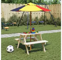 vidaXL Picknicktisch f&uuml;r 4 Kinder mit Sonnenschirm Massivholz Tanne