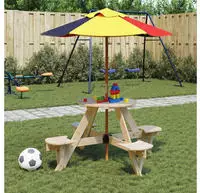 vidaXL Picknicktisch f&uuml;r 4 Kinder mit Sonnenschirm Rund Tannenholz
